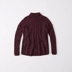 Boxy Cable Turtleneck Sweater